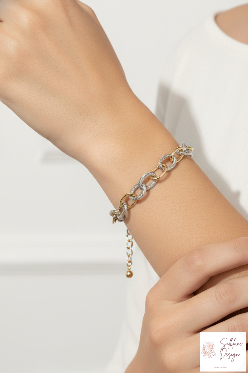 Two-Tone Twisted Oval Link Chain Bracelet