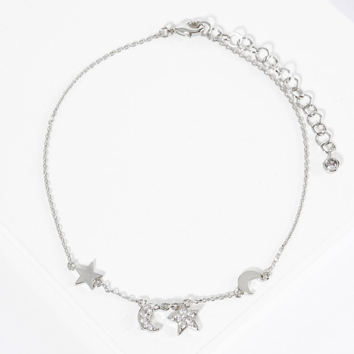 Celestial Moon and Star Cubic Zirconia Charm Anklet