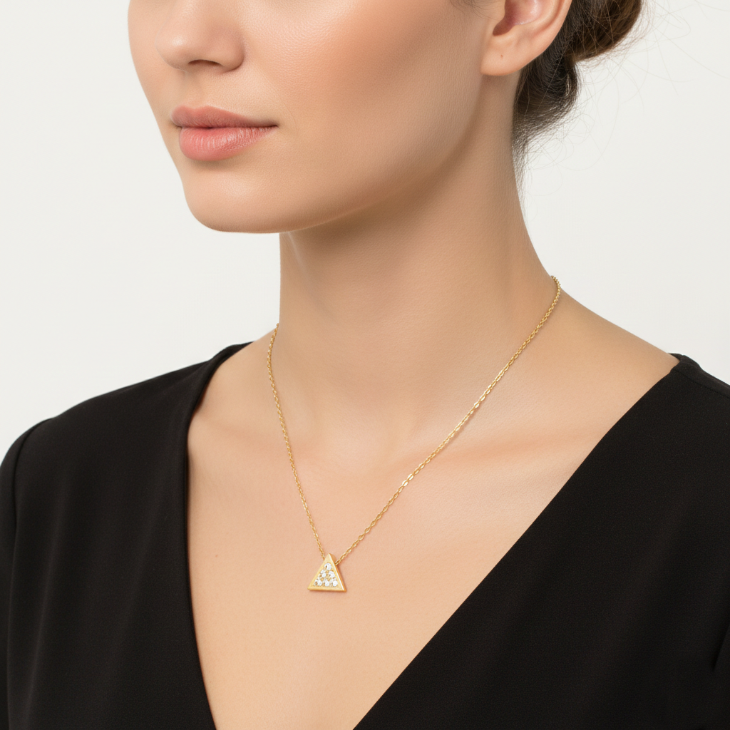 Minimalist Pave Diamond Triangle Pendant Necklace