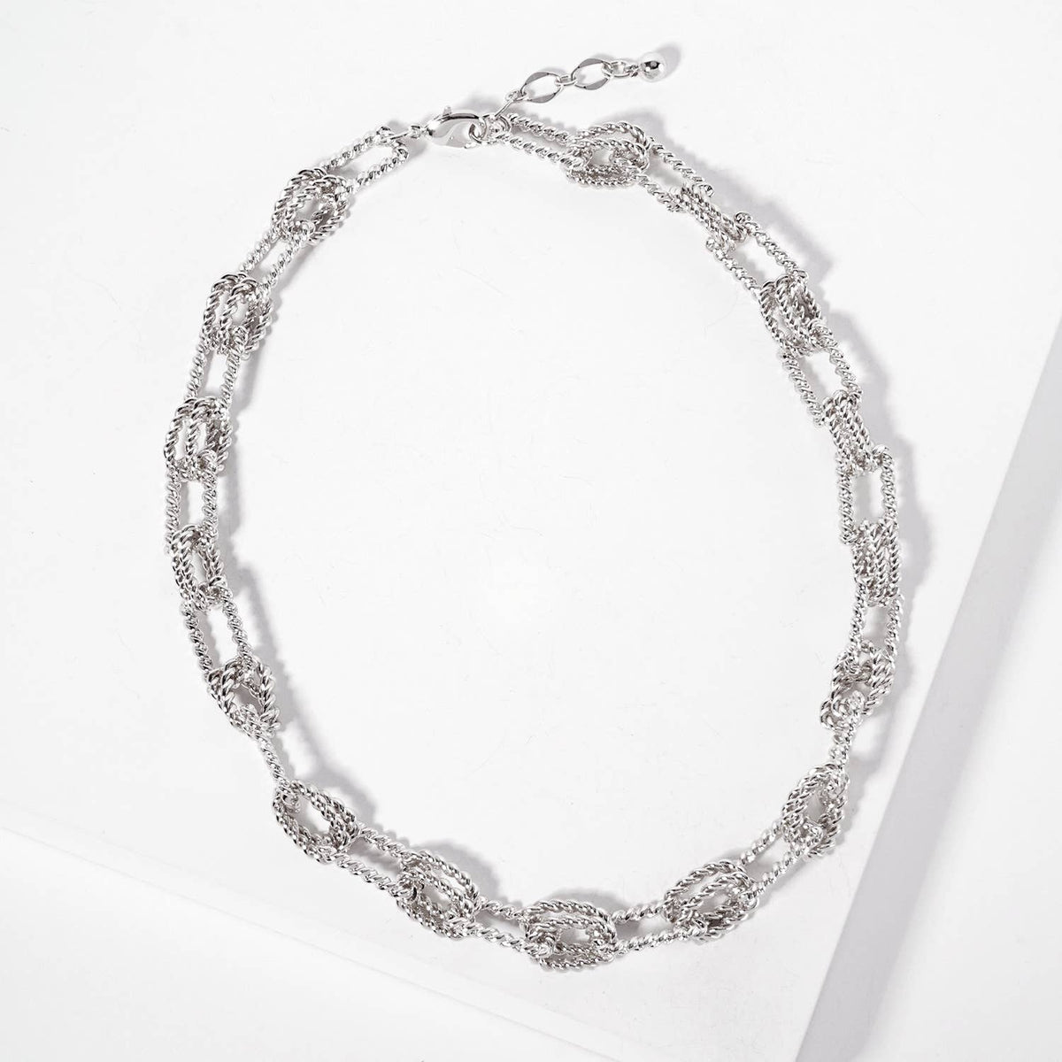 19-15mm Rectangle-Shaped Rope-Texture Chain Necklace