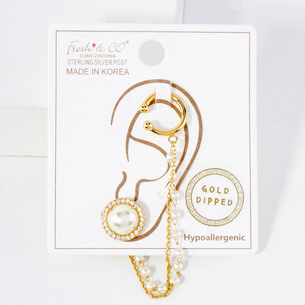 Pearl Surrounded with Ear Cuff Drape Chain Earring Set