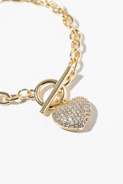 Pavé Cubic Zirconia Heart Toggle Bracelet