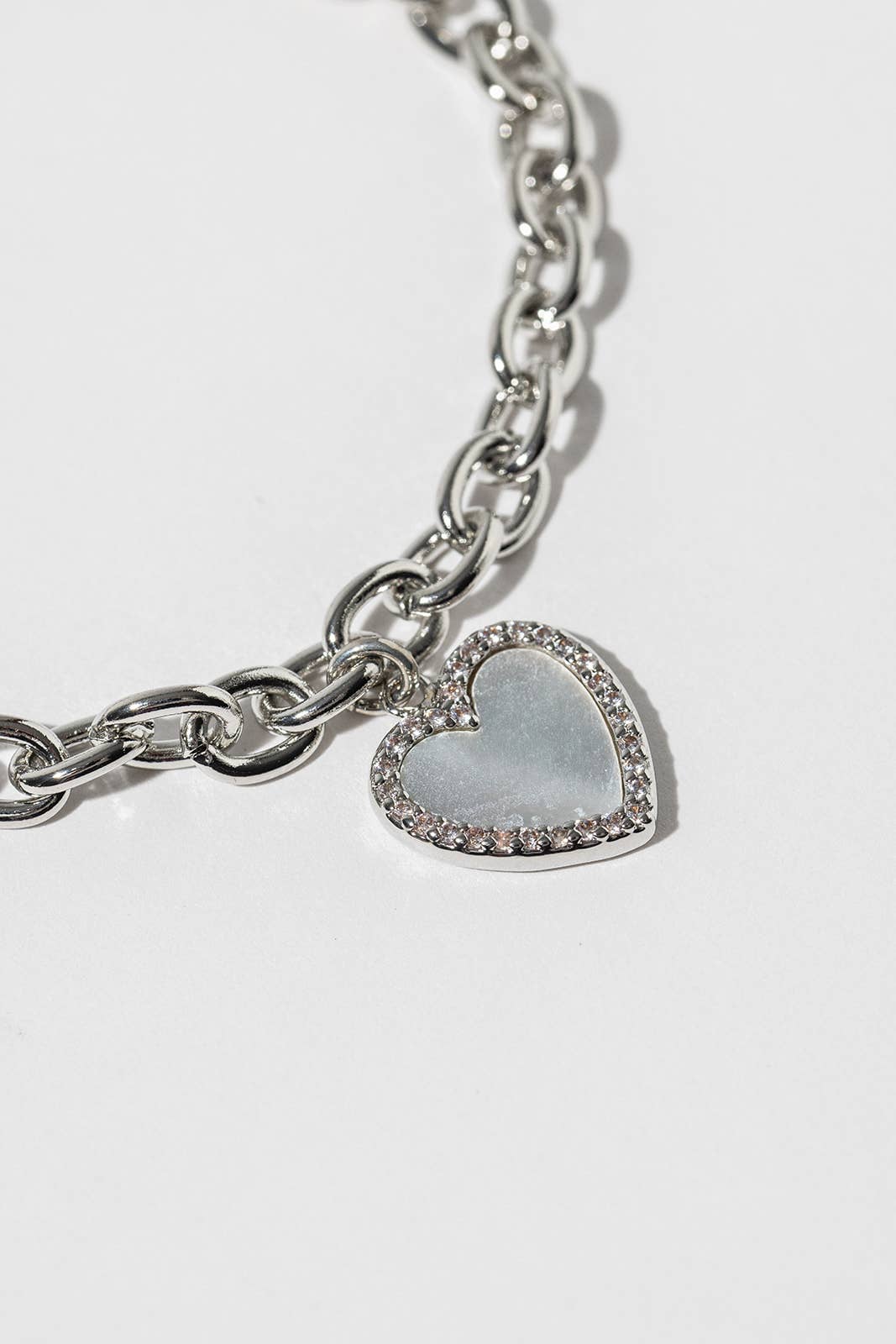 Magnetic Clasp Chunky Link Heart Charm Bracelet