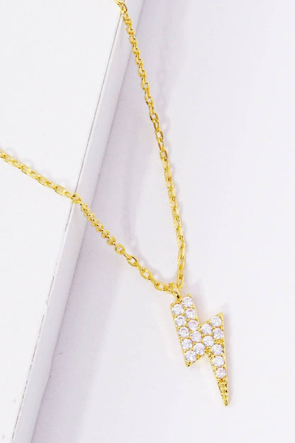 Gold Cubic Embedded Lightning Bolt Necklace