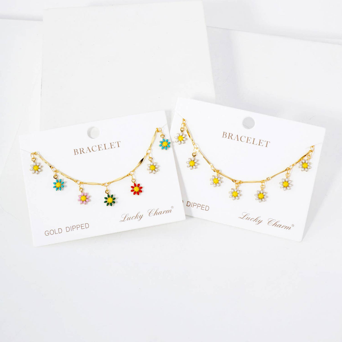 Botanical-Theme Enamel Flower Charms Chain Bracelet