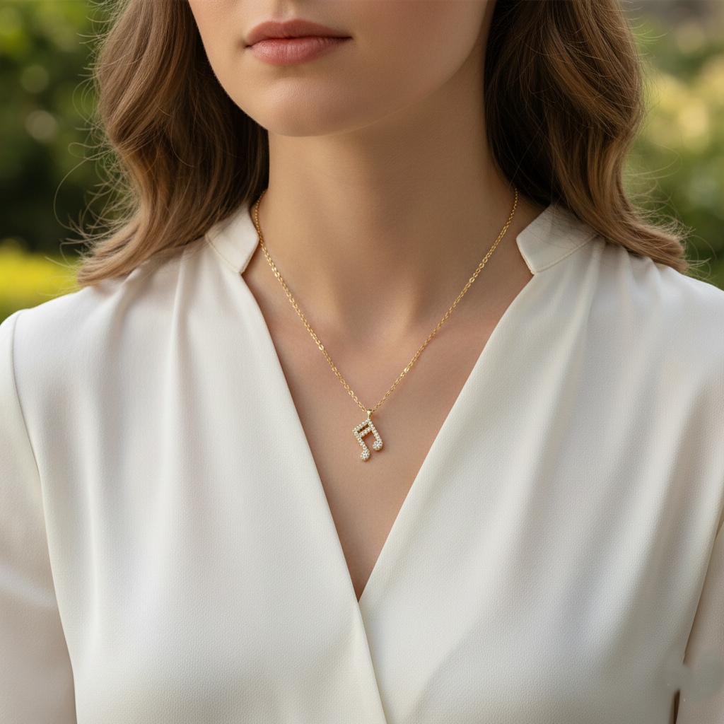 Musical-Note Pendant 18K-Gold-Dipped Necklace