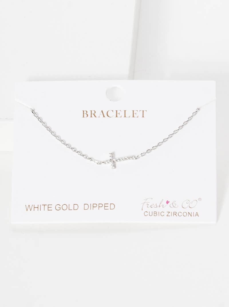 Dainty Pave Cross Charm Chain Bracelet