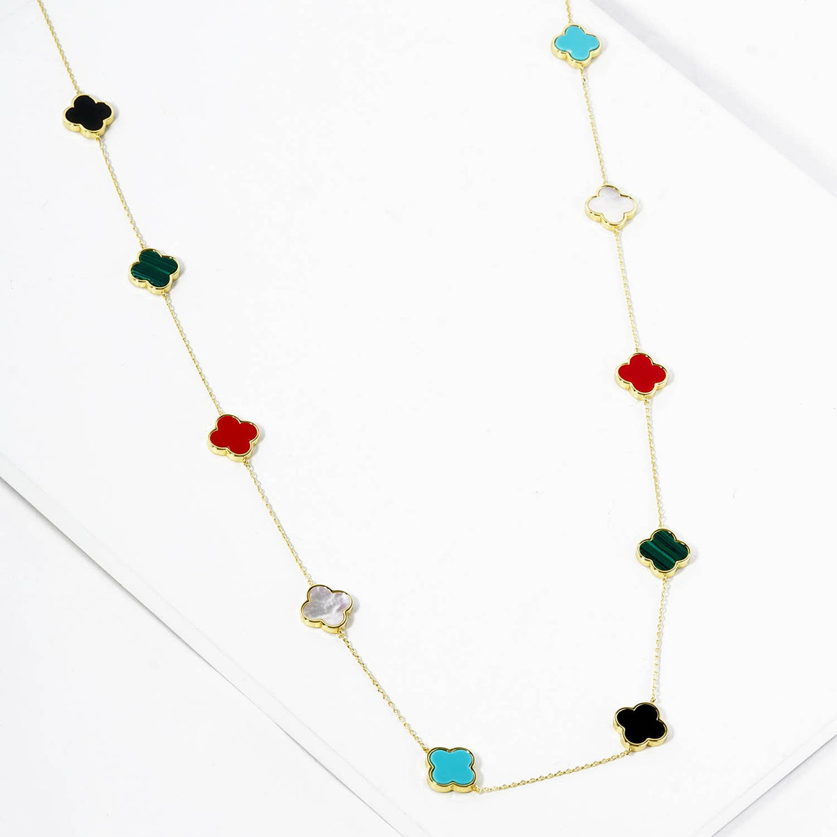 18K Gold Dipped 10 Quatrefoil 32 inch Long Station Necklace