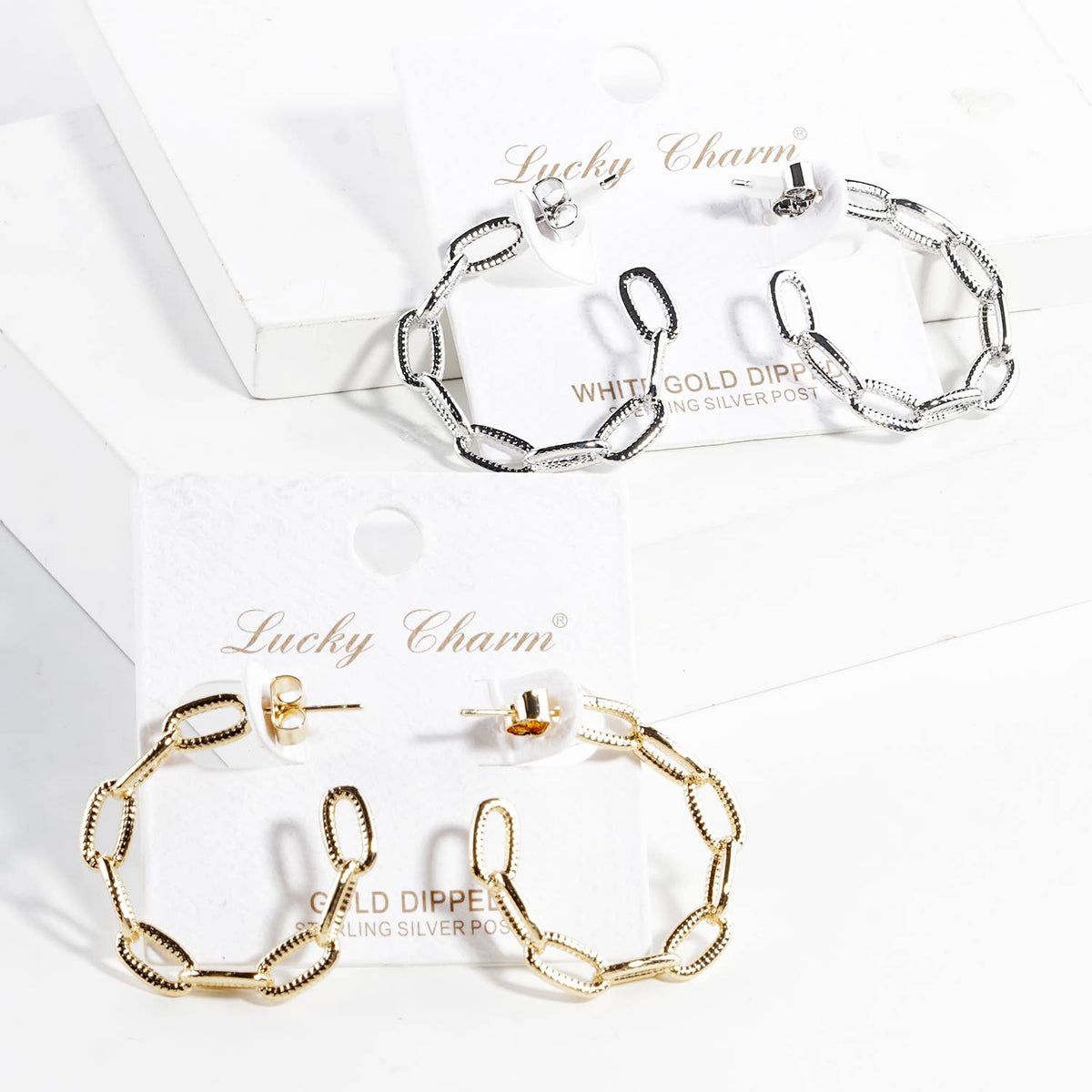 Textured Geometric Link Hoop Earrings