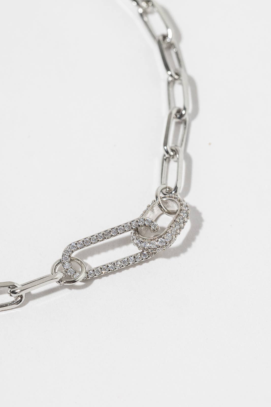 Pave Cubic Zirconia Interlocking Paperclip Link Anklet