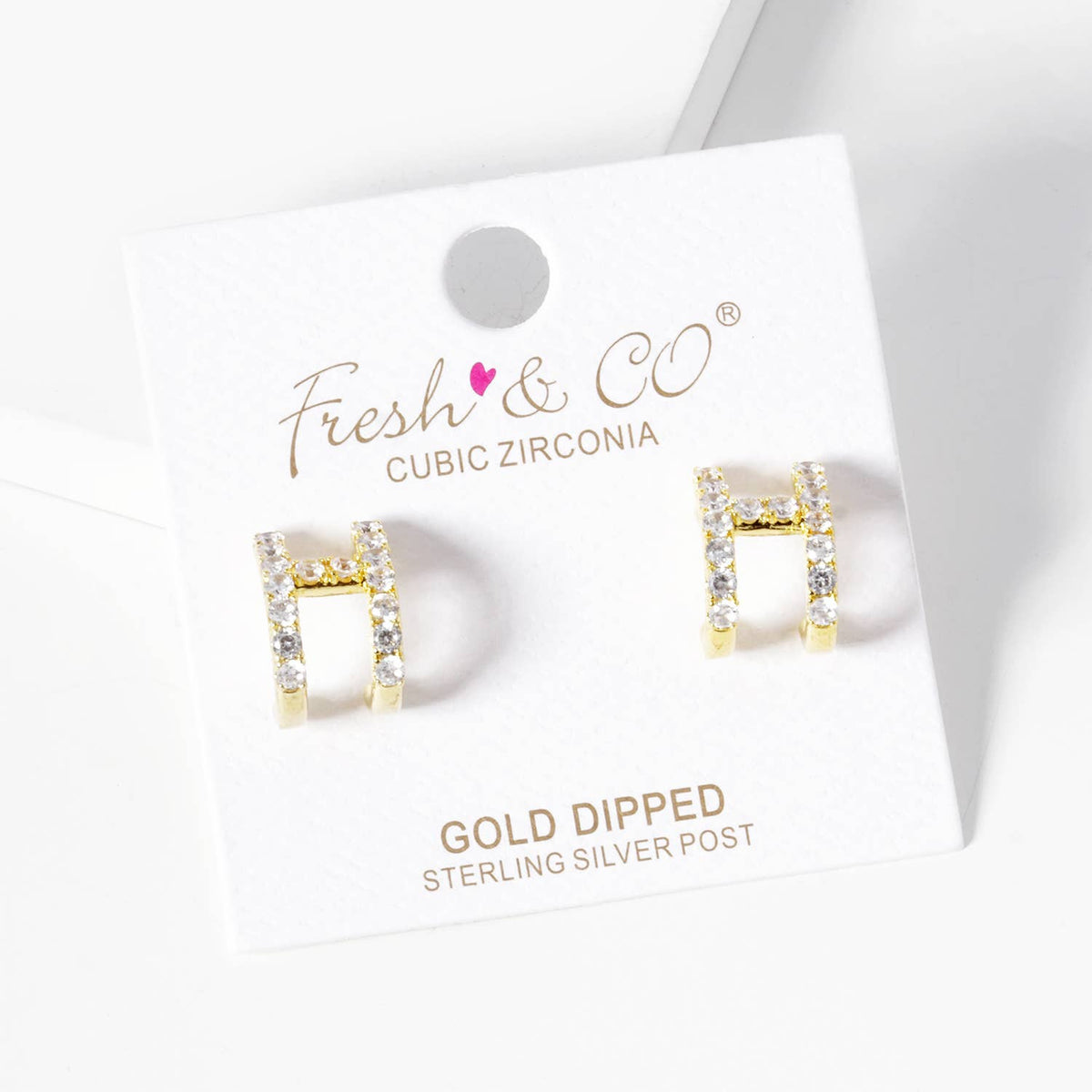Dainty Pave Cubic Zirconia Initial "H" Huggie Hoop Earrings