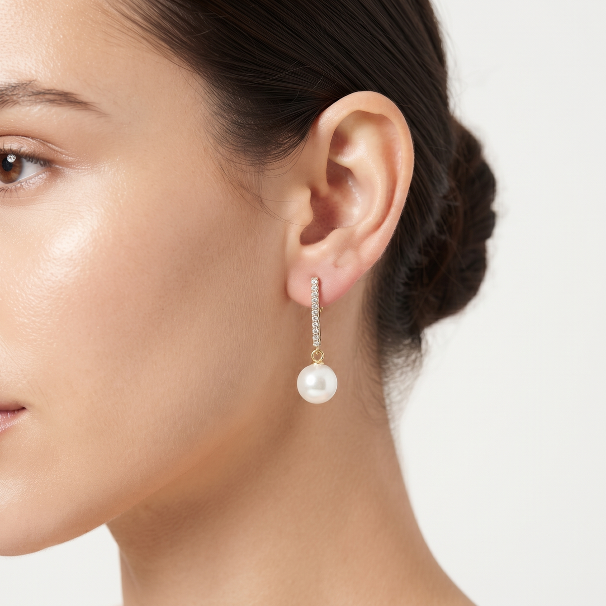 Bridesmaid Pearl & Pavé Bar Drop Earrings