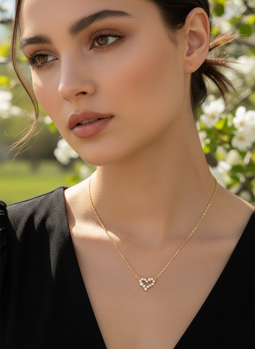 Minimalist Dainty Pave CZ Open Heart Necklace