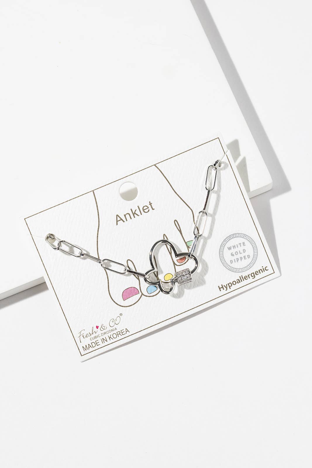 Cubic Zirconia Butterfly Carabiner Paperclip Link Ankle
