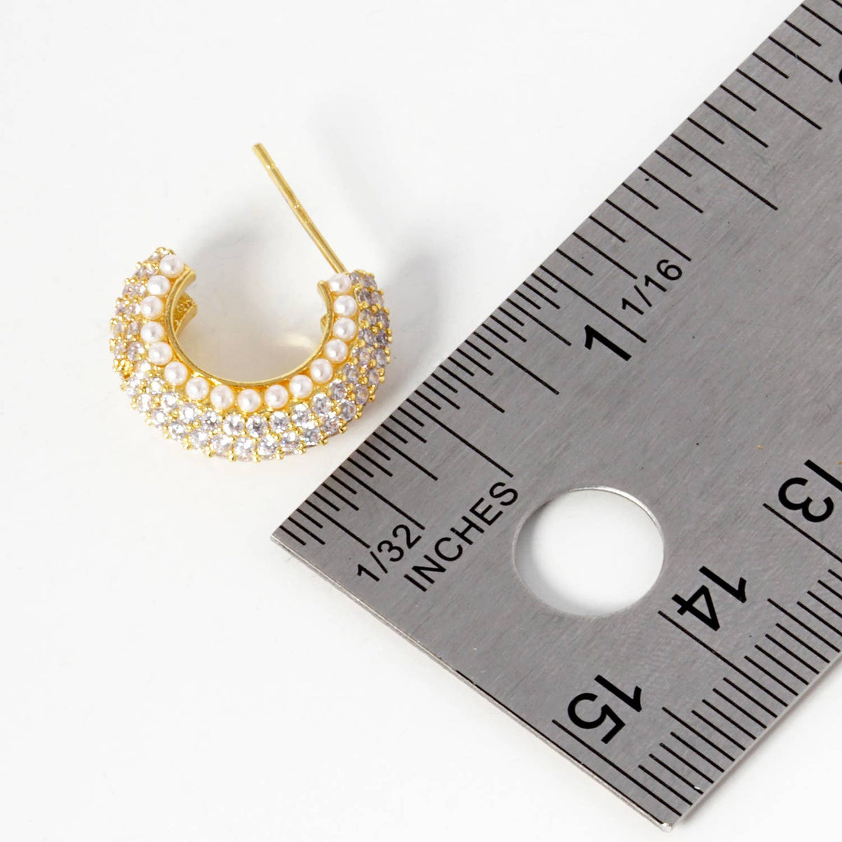 Cubic Zirconia & Pearl Chunky Huggie Hoop Earrings