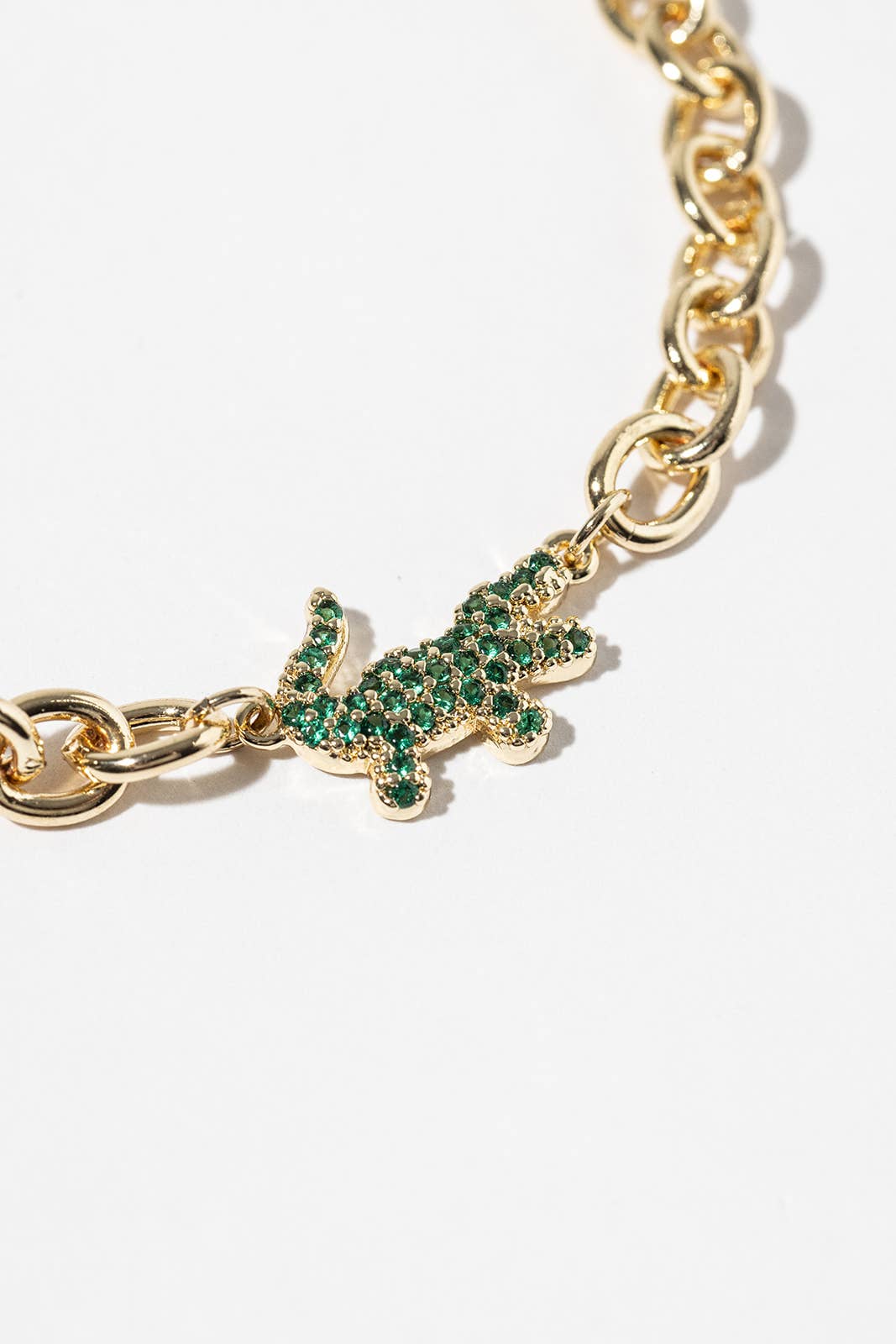 Pavé Green Alligator Magnetic Clasp Link Chain Bracelet