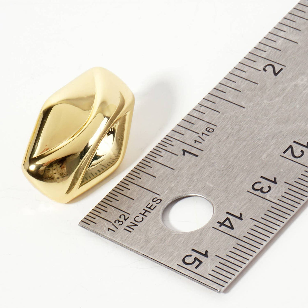 Polished Brass Soft-Curve Lined Hexagon Stud Earrings
