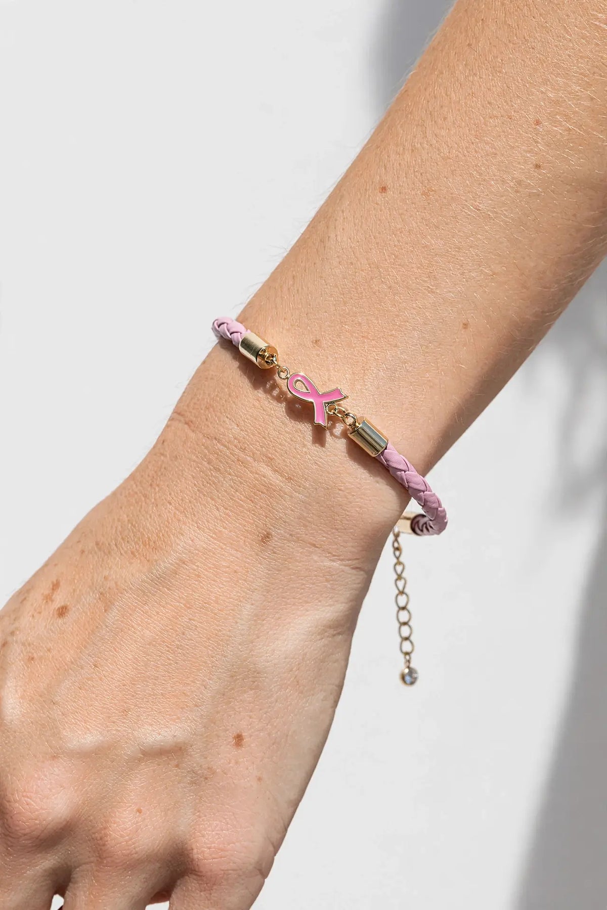 Pink Ribbon Braided Bracelet – Gold-Dipped Awareness Charm