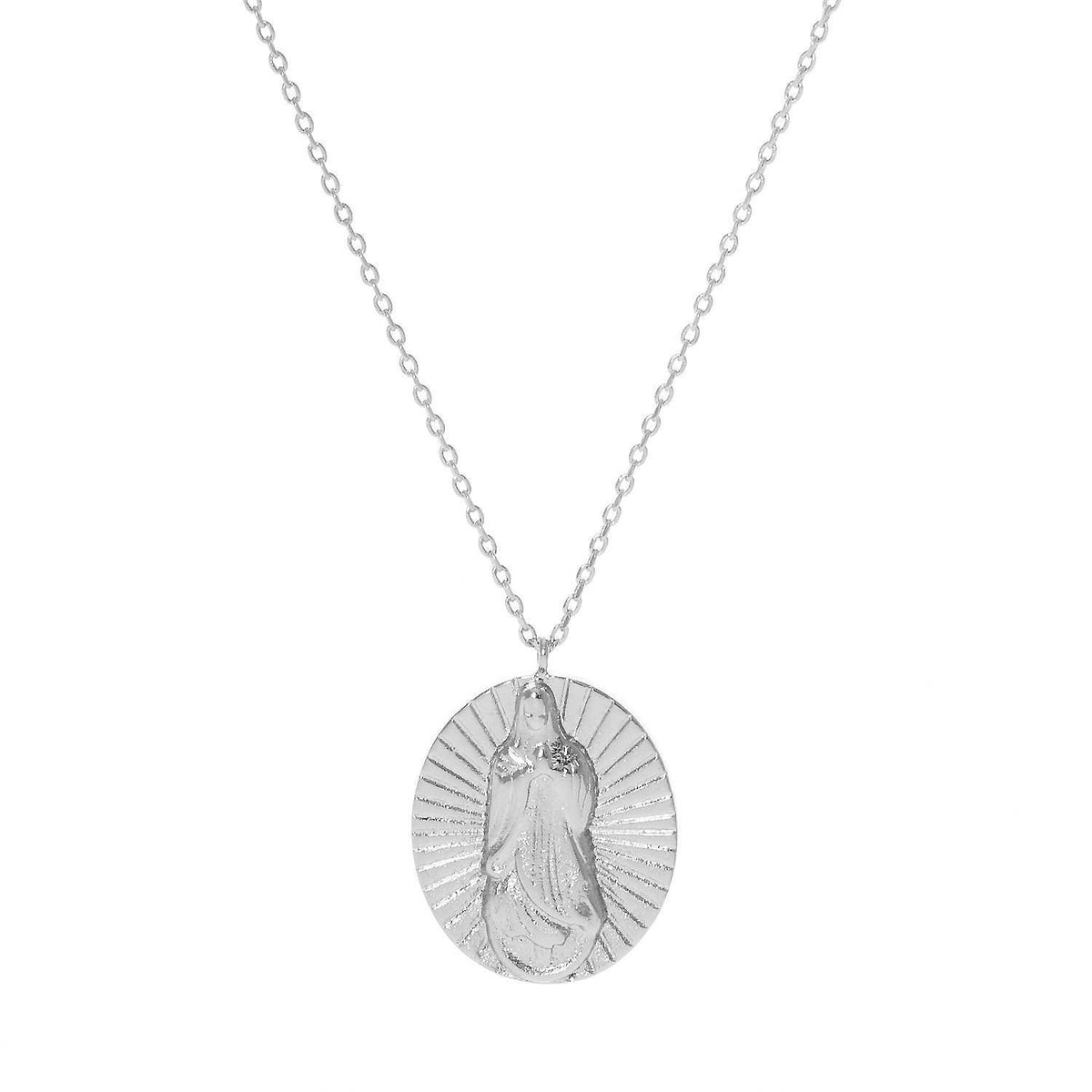 Gold Plated Virgin Mary Oval Pendant Necklace