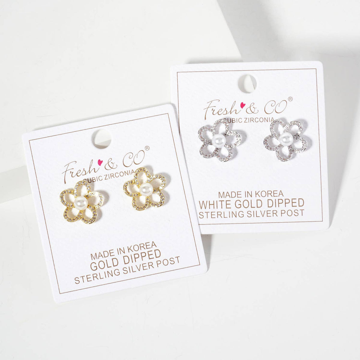 Botanical-Theme Pave-Set Pearl Flower Stud Earrings