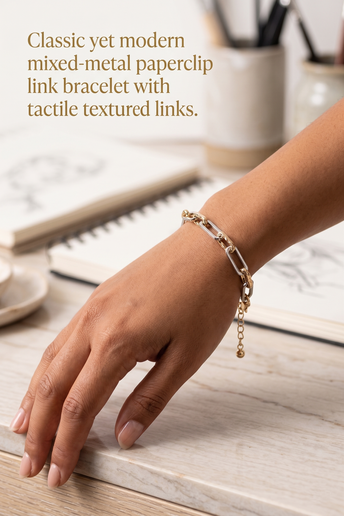 Two-Tone Mixed-Metal Paperclip Link Bracelet