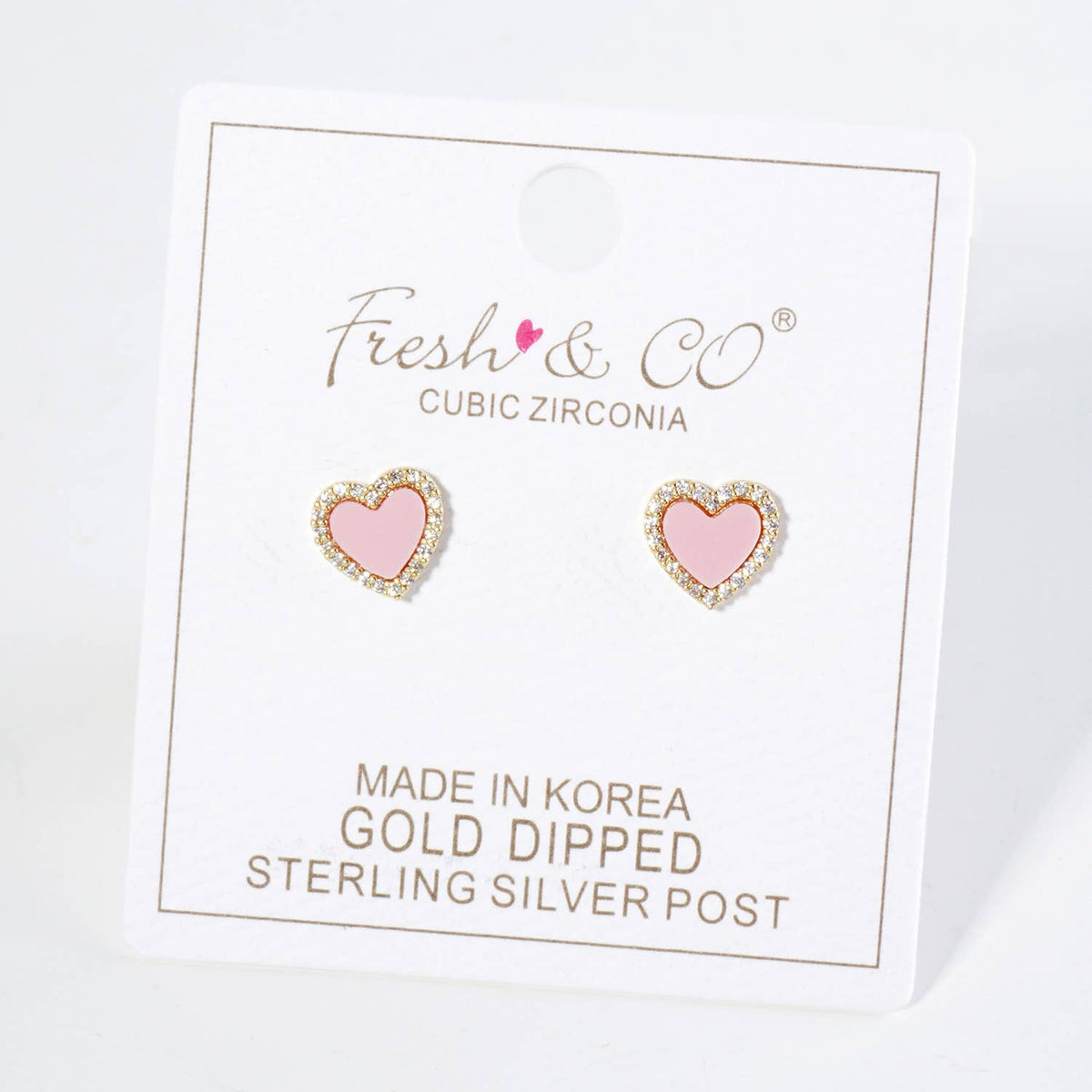 Heart Stud Earrings / 18K Gold Dipped Pave Set Cubic