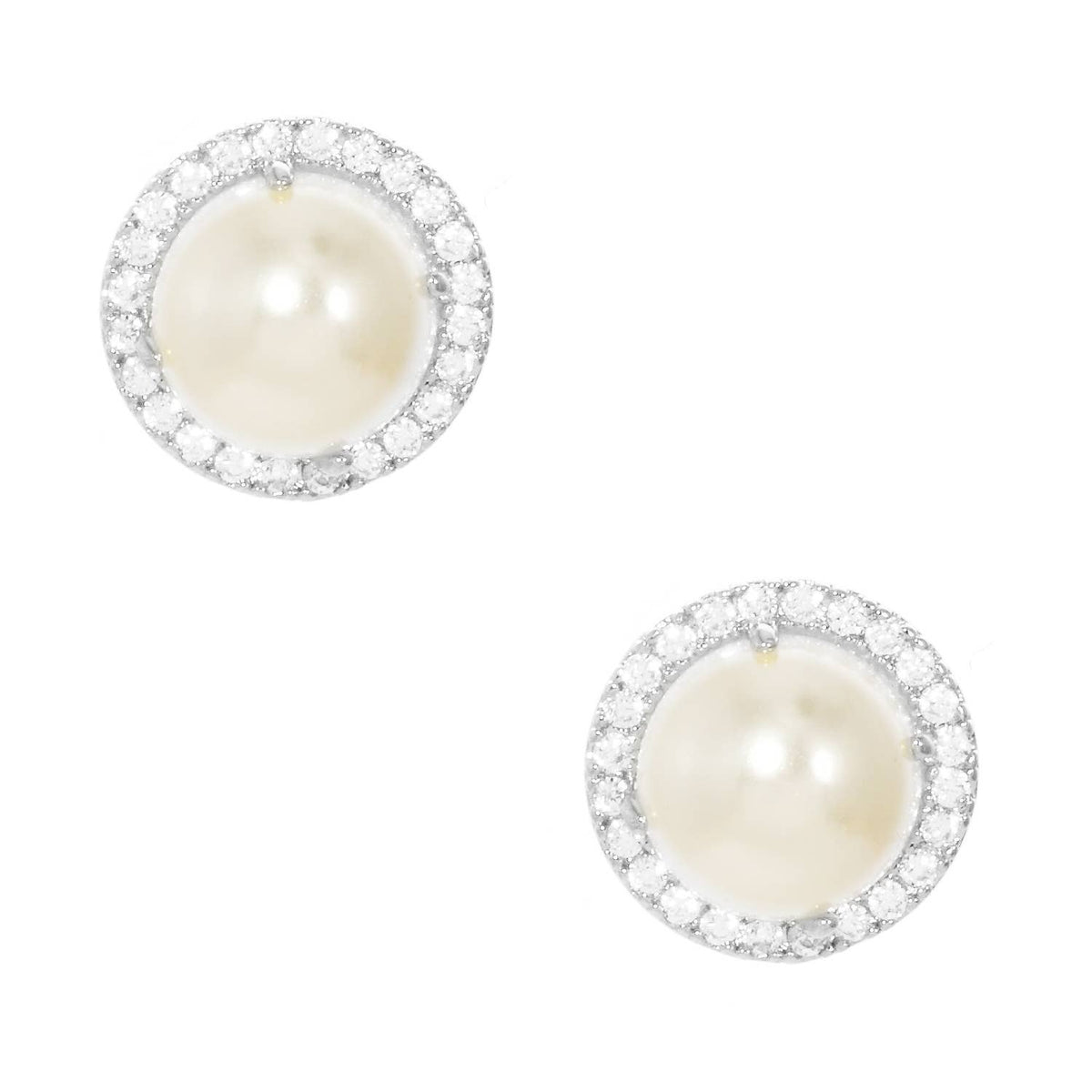 Classic Pearl & Crystal Halo Bridesmaid Stud Earrings