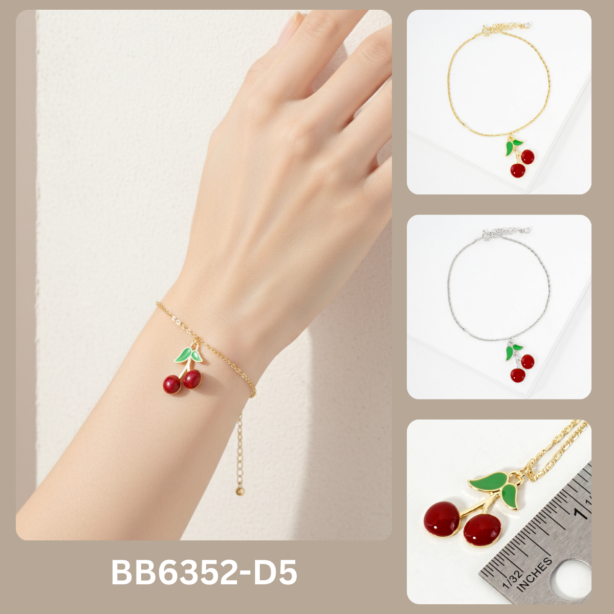 Enamel Cherry Charm Bracelet
