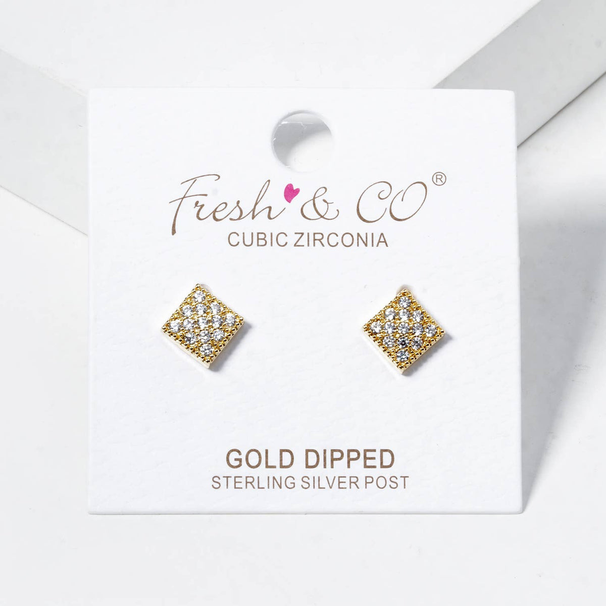 18K Gold Dipped CZ Pave Rhombus Stud Earrings