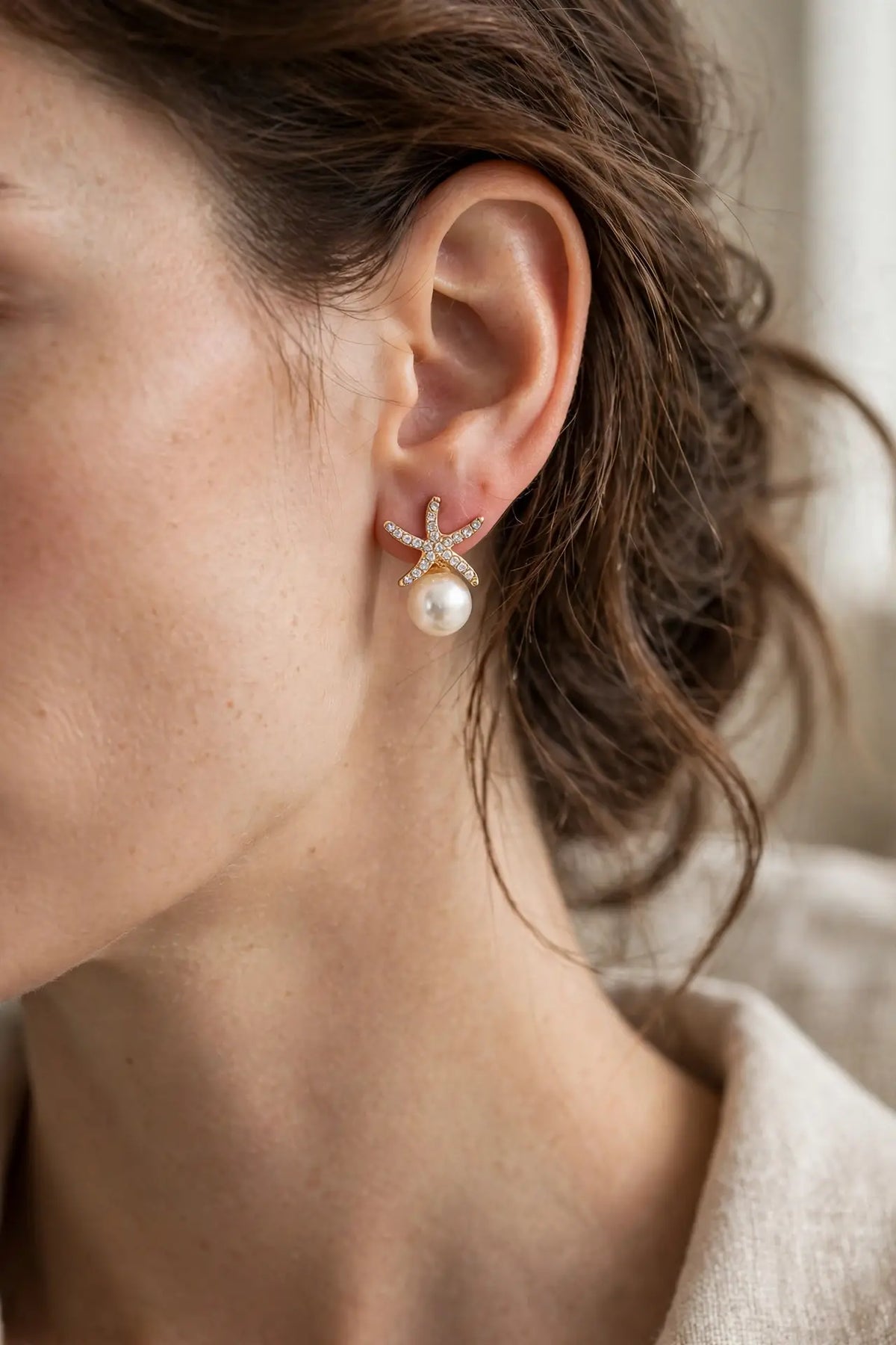 Starfish Pearl Stud Earrings – Crystal Starfish with Pearl