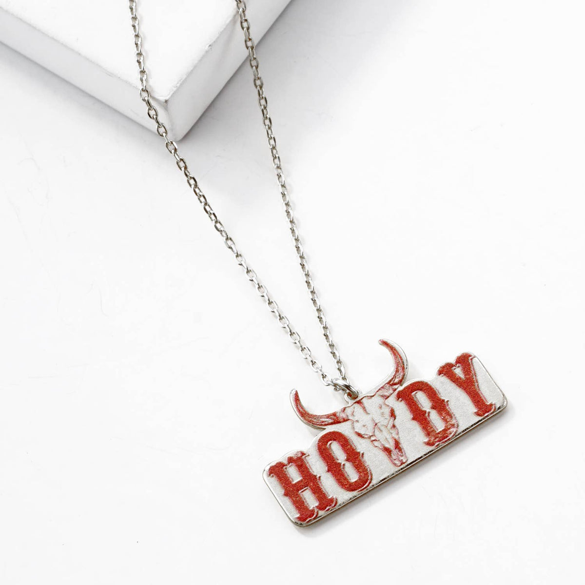 Western "Howdy" Bull Skull Pendant Necklace