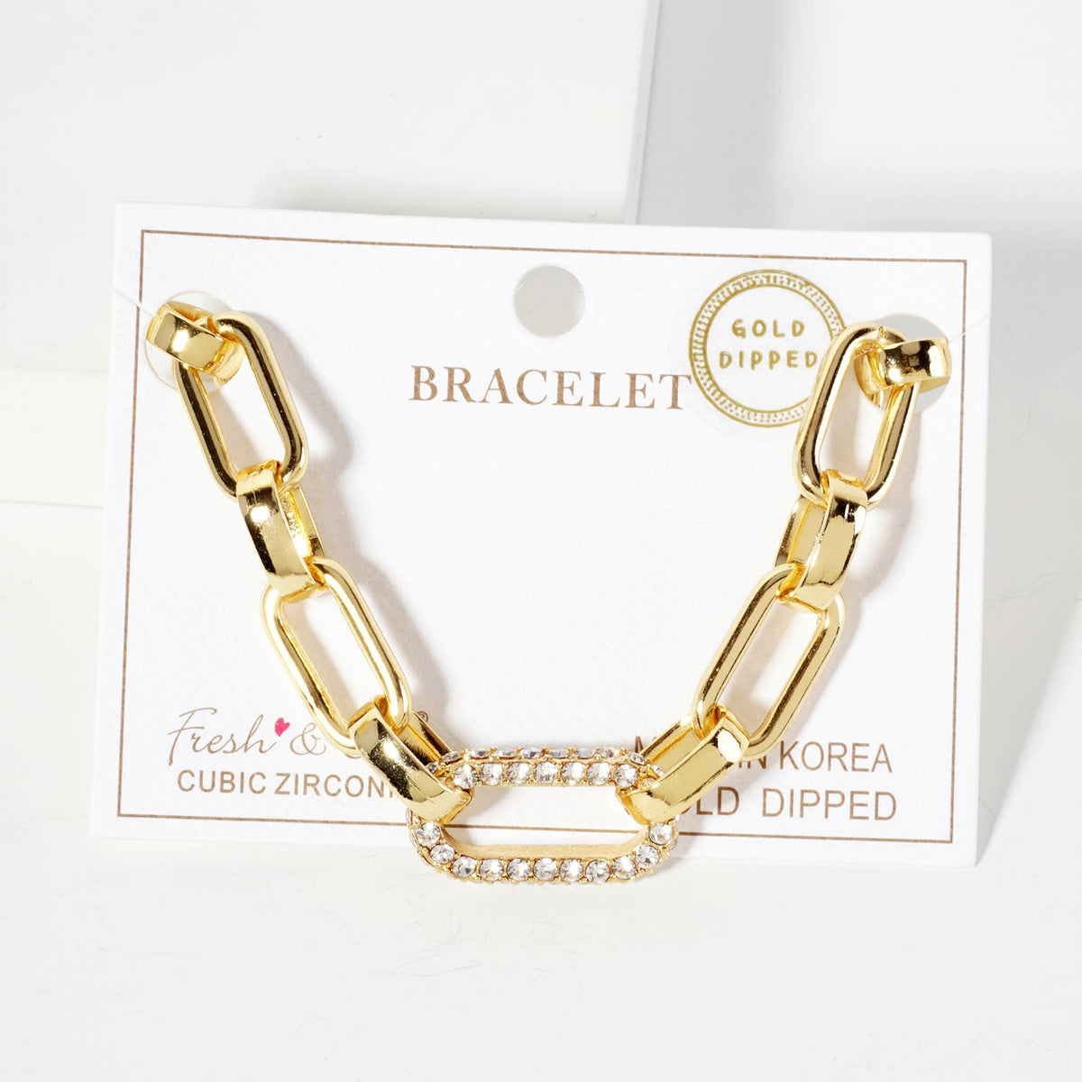25mm CZ Stone Encrusted Link Accents Chain Bracelet