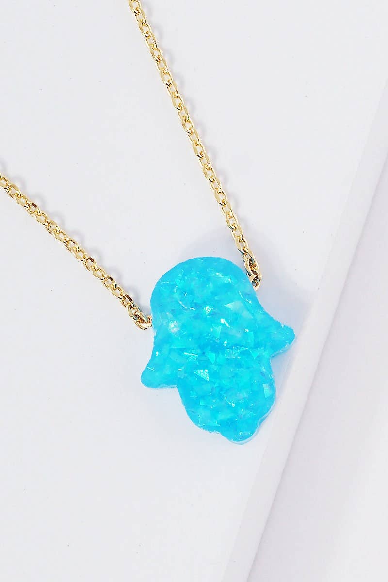 Gold Plated Opal Hasma Hand Necklace