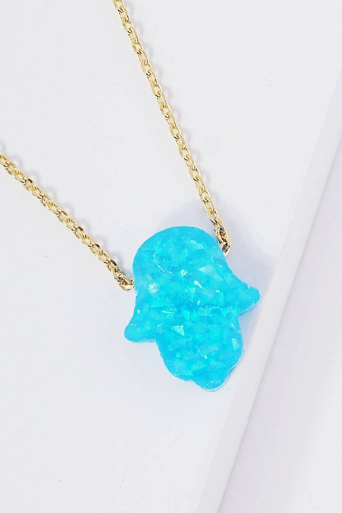 Gold Plated Opal Hasma Hand Necklace