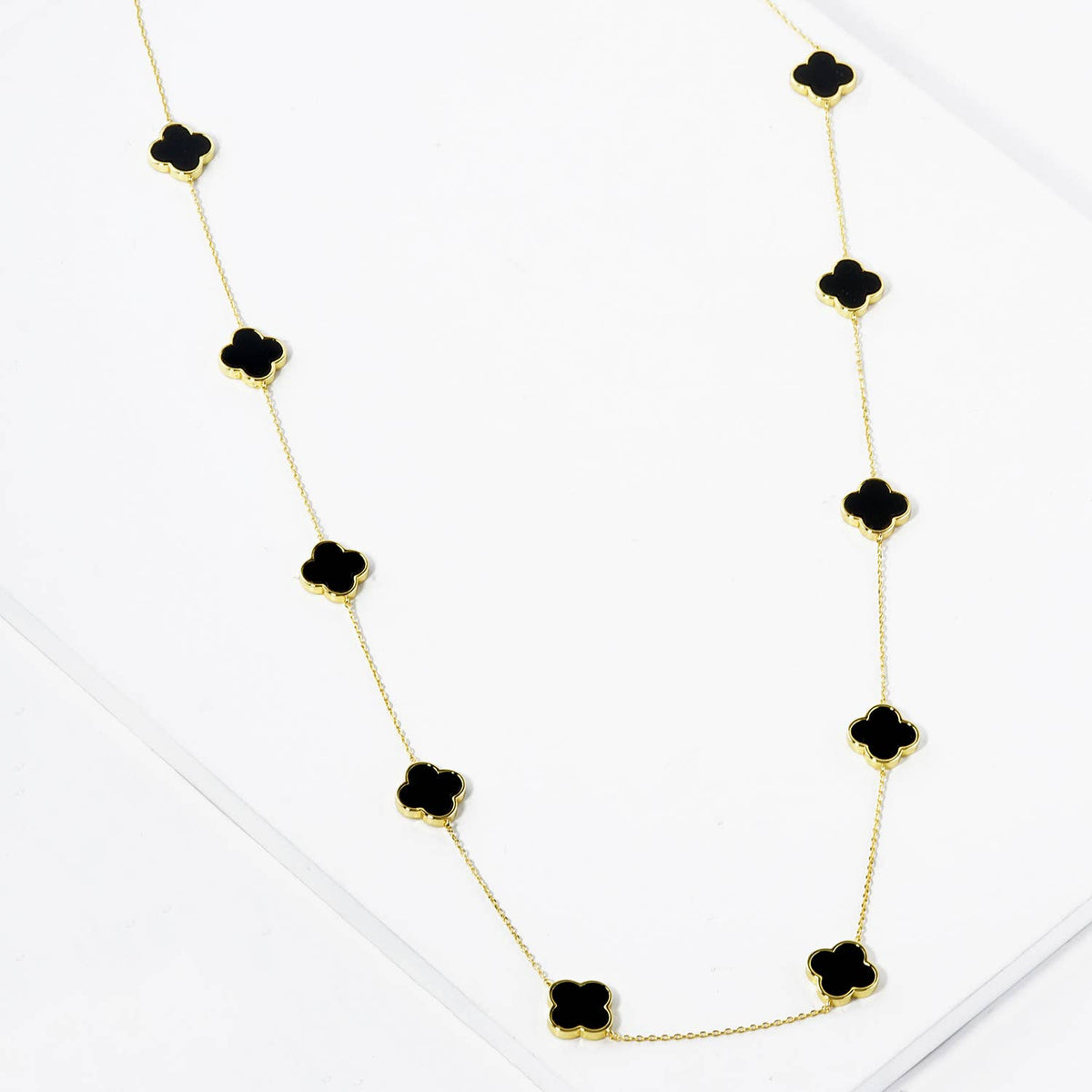 18K Gold Dipped 10 Quatrefoil 32 inch Long Station Necklace