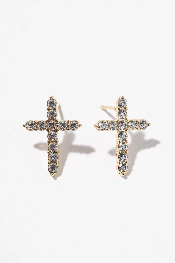 Big Crystal Cross Stud Earrings – Bold Round-Crystal Cross,