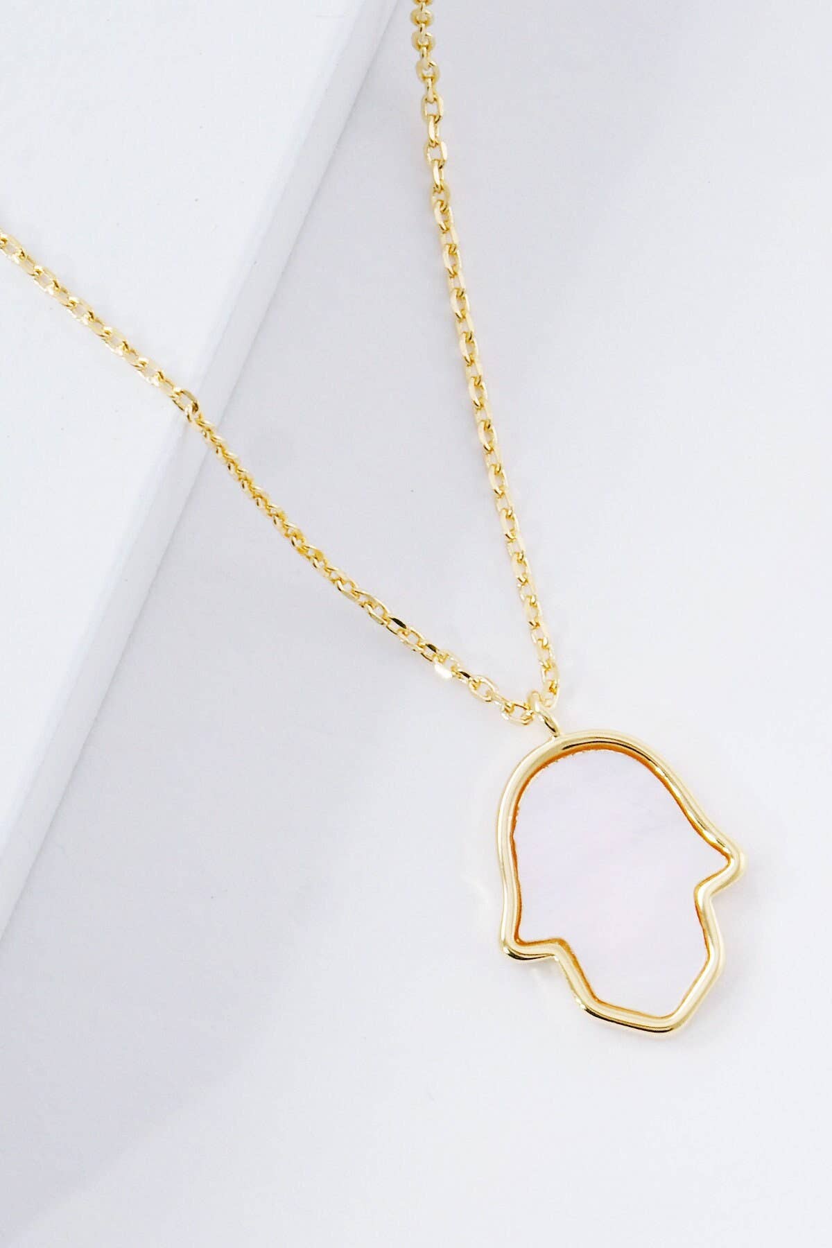 White Shelled Hand of Fatima Necklace