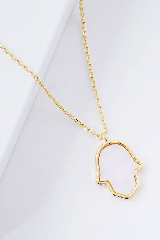 White Shelled Hand of Fatima Necklace