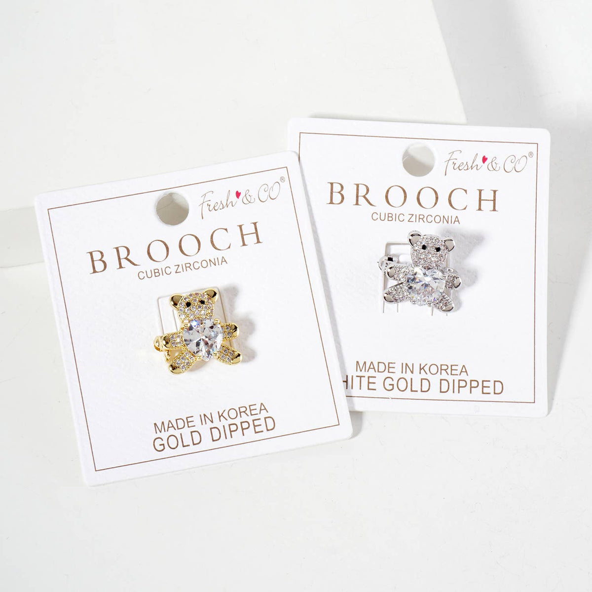 Holding-a-CZ-Heart Teddy-Bear Brass Brooch