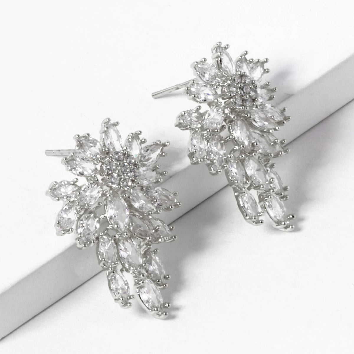 Dazzling Cubic Zirconia Floral Cluster Drop Earrings