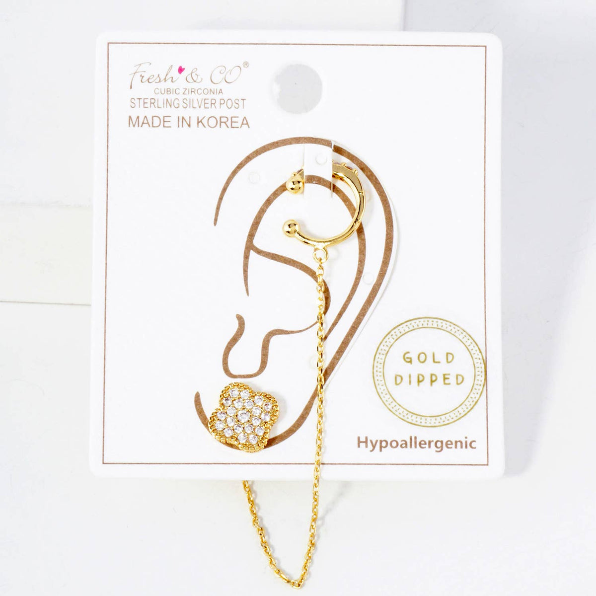 Quatrefoil Stud and Ear Cuff Drape Chain Earring Set