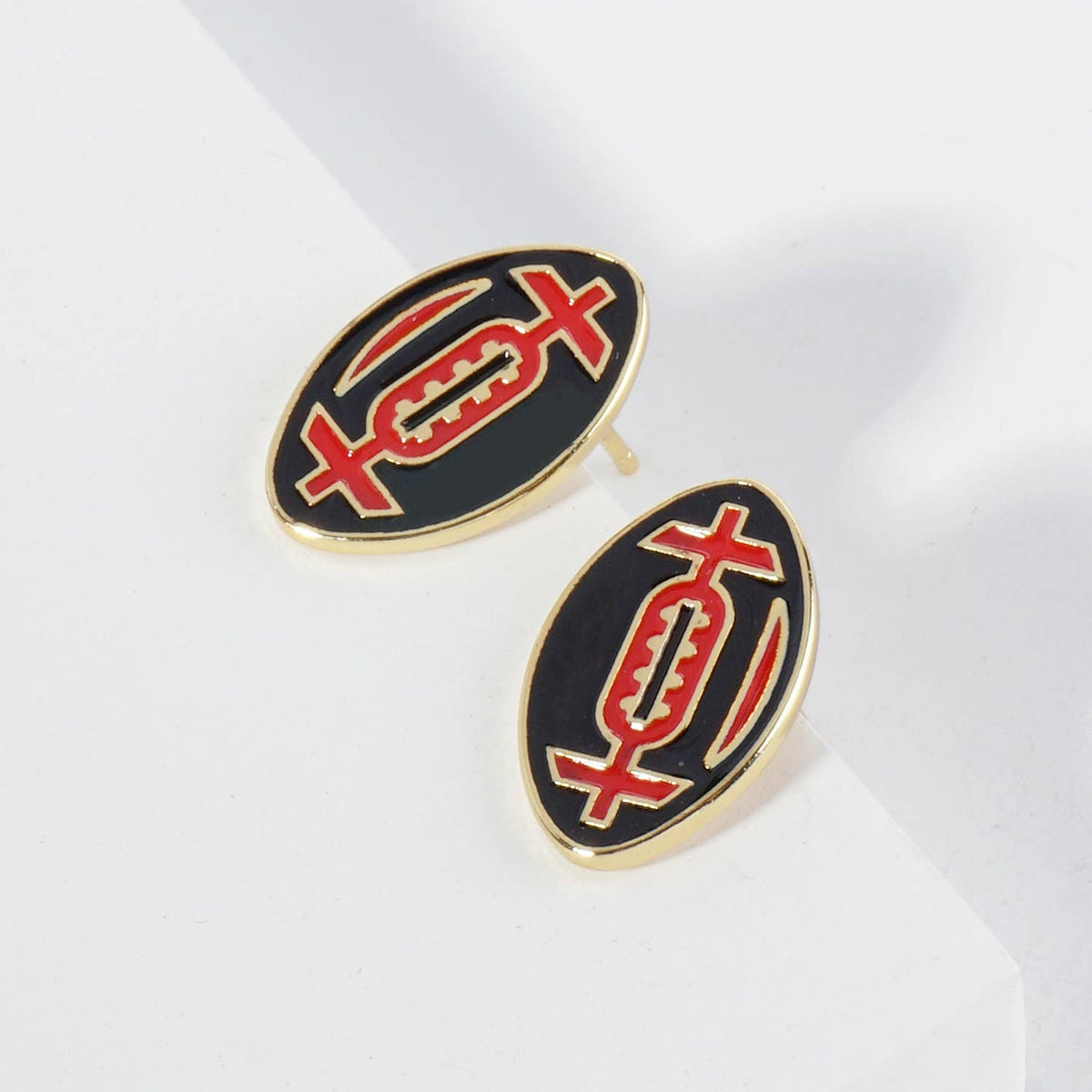 18K GOLD DIPPED ENAMEL FOOTBALL BALL GAME DAY STUD EARRINGS