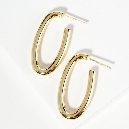 30mm Oval Hoop Earrings / 18K Gold Dipped
