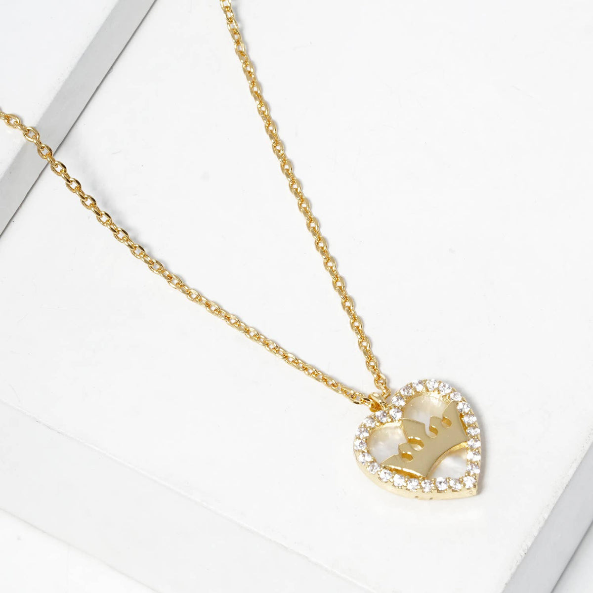 Crown Within Heart Pavé Pendant Necklace