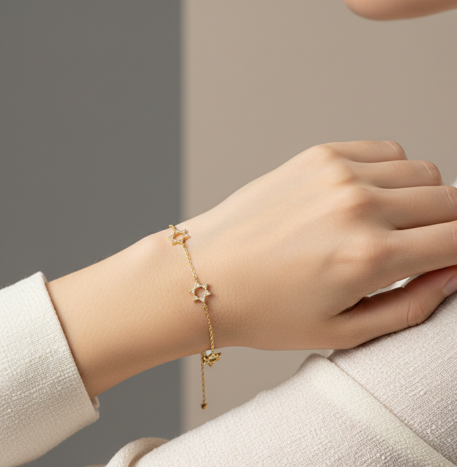 Celestial Star Station Bracelet with Cubic Zirconia Accents