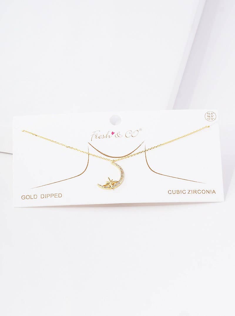 Gold North Star Moon Pendant Necklace