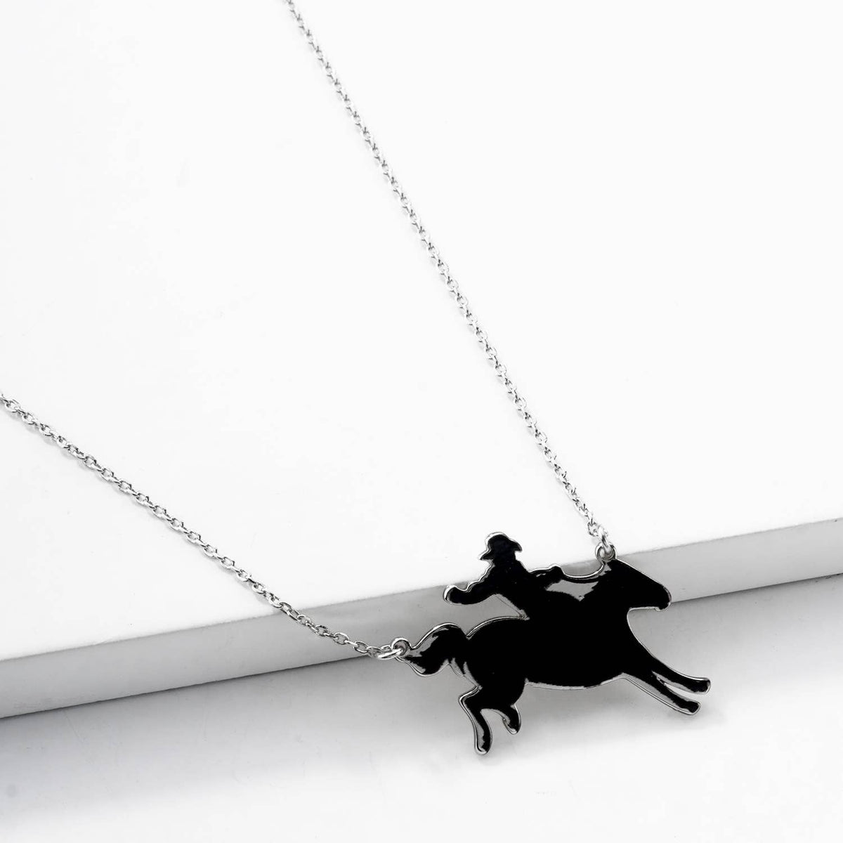 Minimalist Silhouette Cowboy & Horse Pendant Necklace