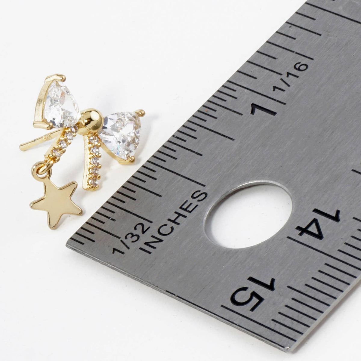 18K GOLD DIPPED STAR DROP CUBIC ZIRCONIA RIBBON BOW STUD