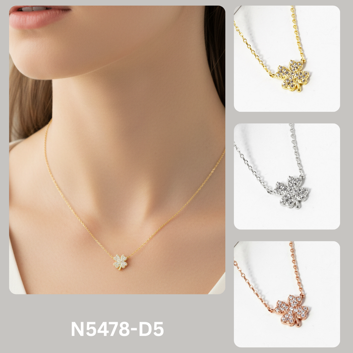 Pavé CZ Four-Leaf Clover Charm Necklace