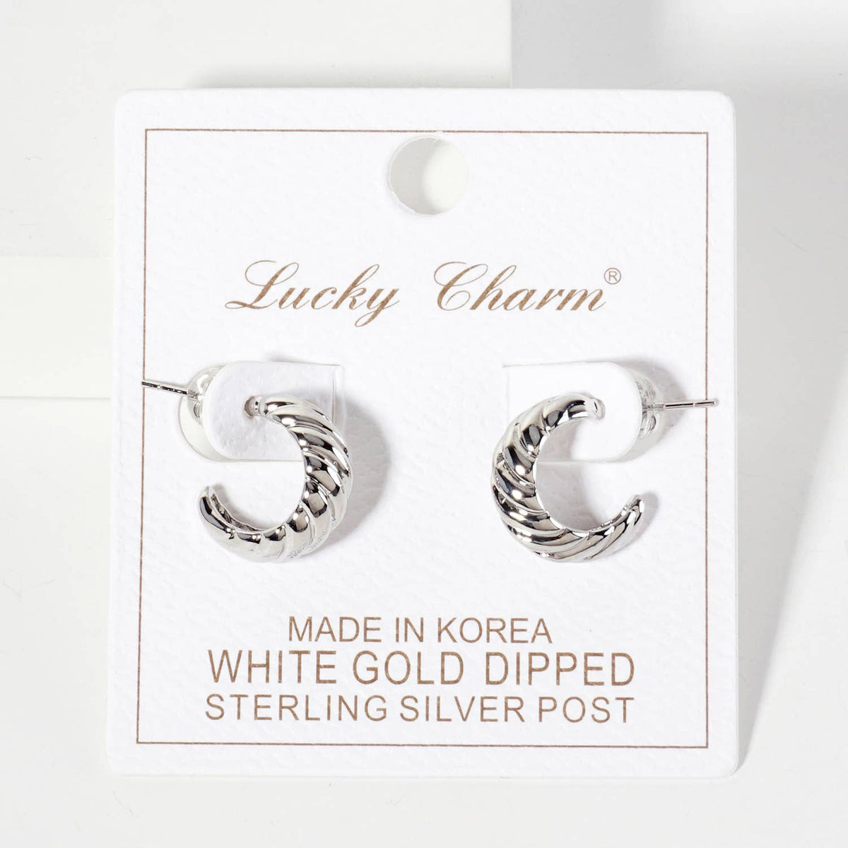 Polished Rope-Texture 15mm Brass Mini Hoop Earrings